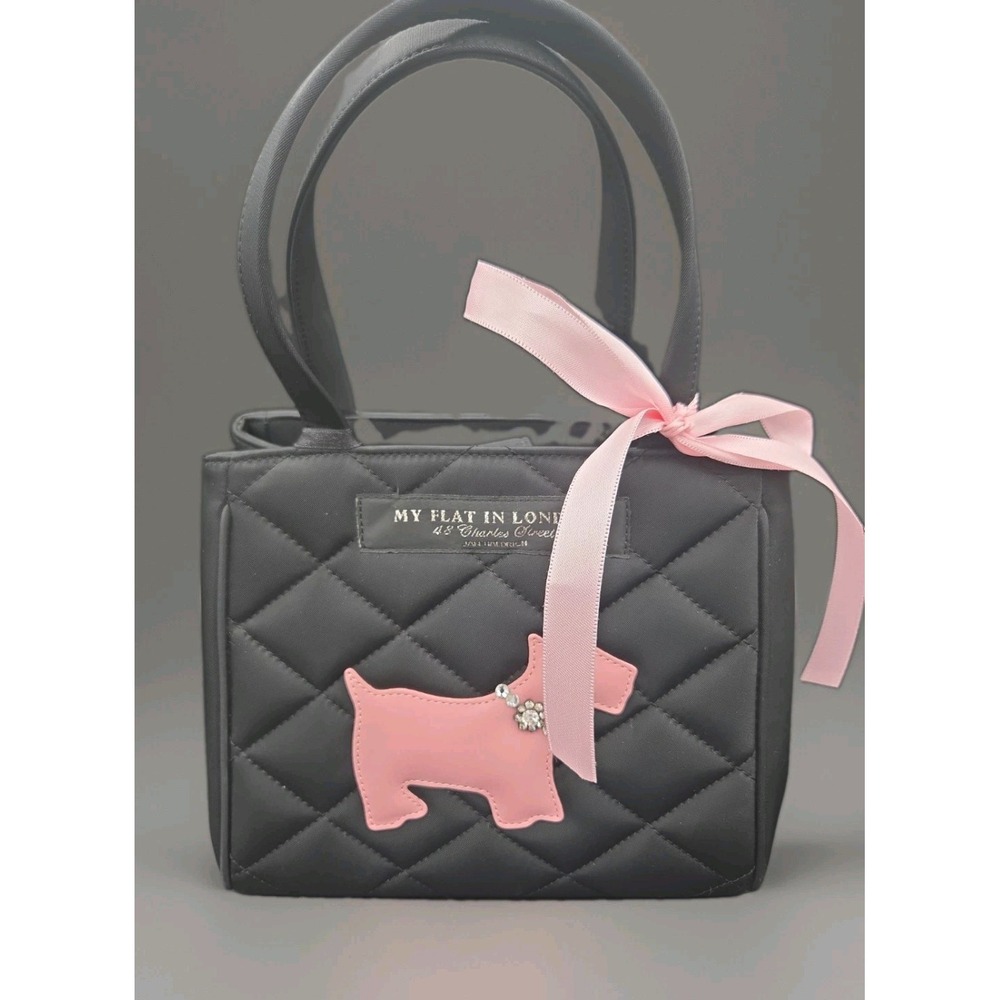My Flat In London Jan Haedrich Black Quilted Scotty Dog Handbag Rhinestone
